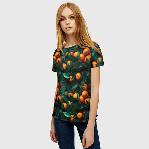 Женская футболка Яркие апельсины / 3D-принт – фото 3