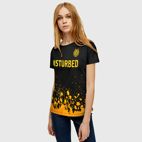 Женская футболка Disturbed - gold gradient: символ сверху / 3D-принт – фото 3