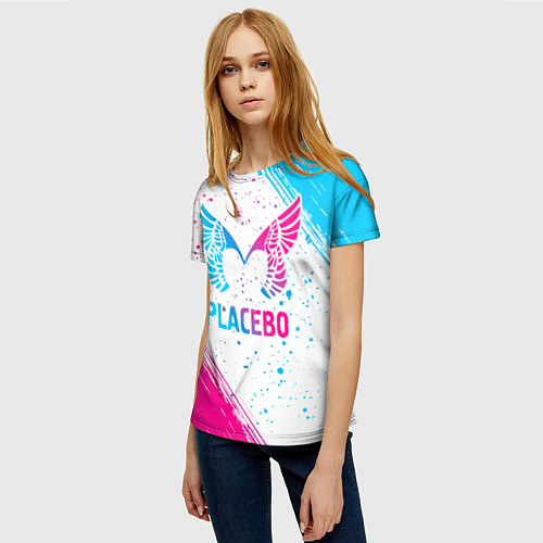 Женская футболка Placebo neon gradient style / 3D-принт – фото 3