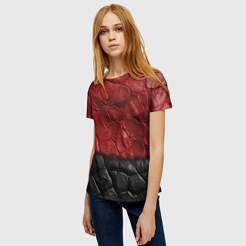 Женская футболка Черная красная текстура / 3D-принт – фото 3