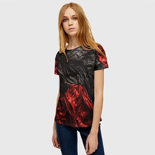 Женская футболка Black red texture / 3D-принт – фото 3