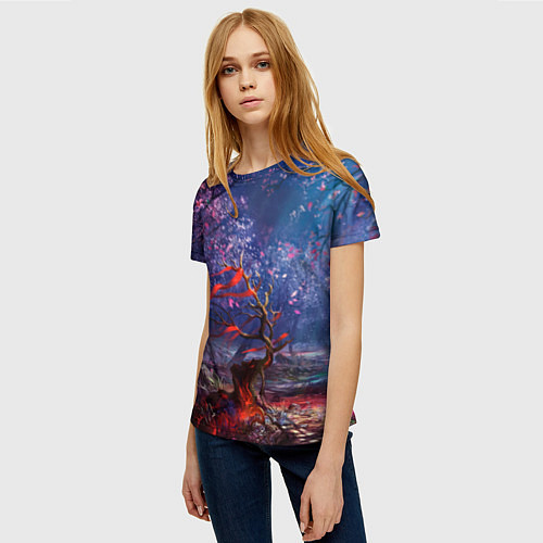 Женская футболка Магический лес при луне / 3D-принт – фото 3