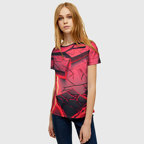 Женская футболка Красные неоновые плиты / 3D-принт – фото 3