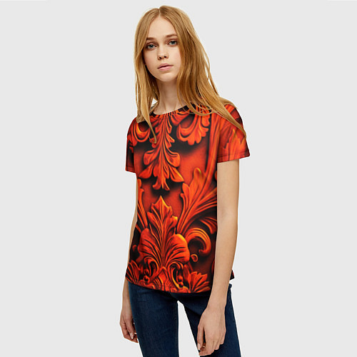 Женская футболка Объемные оранжевые узоры / 3D-принт – фото 3