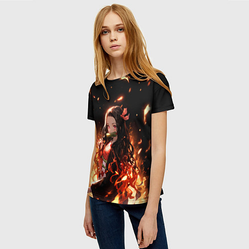 Женская футболка Незуко и пламя - клинок / 3D-принт – фото 3