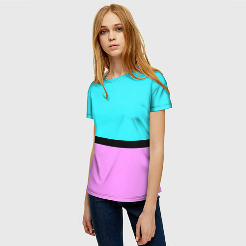 Женская футболка Двуцветный бирюзово-сиреневый / 3D-принт – фото 3