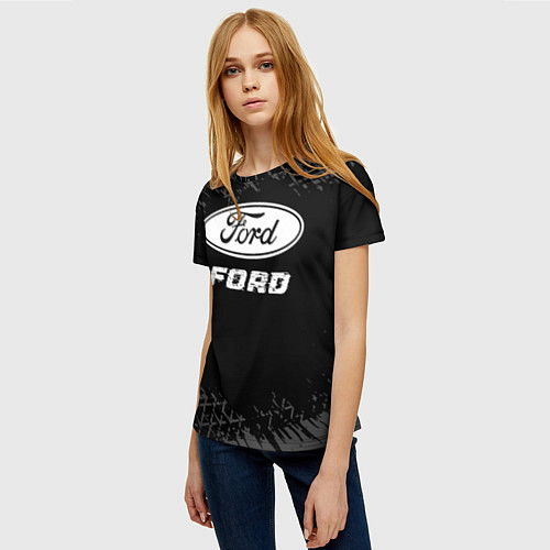 Женская футболка Ford speed на темном фоне со следами шин / 3D-принт – фото 3