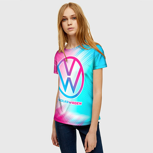 Женская футболка Volkswagen neon gradient style / 3D-принт – фото 3