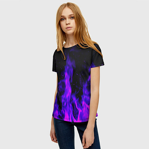 Женская футболка Неоновый огонь на черном фоне / 3D-принт – фото 3