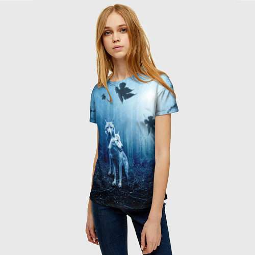 Женская футболка Волки в ночном лесу / 3D-принт – фото 3