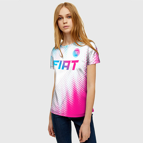 Женская футболка Fiat neon gradient style: символ сверху / 3D-принт – фото 3