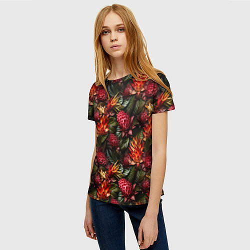 Женская футболка Тропические цветы / 3D-принт – фото 3