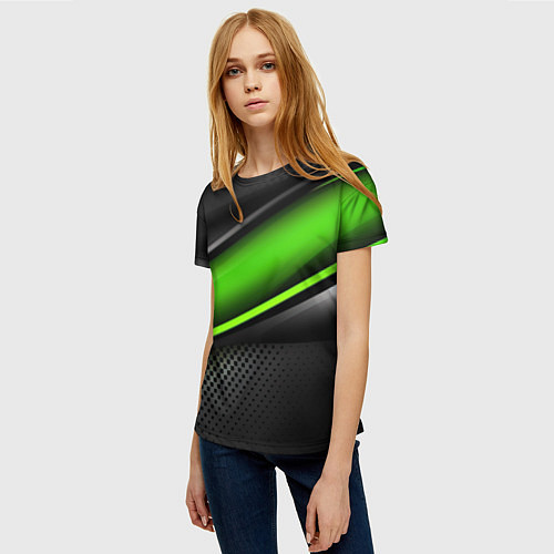 Женская футболка Зеленая объемная полосы / 3D-принт – фото 3