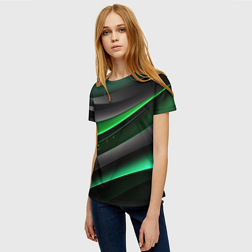 Женская футболка Black green line / 3D-принт – фото 3