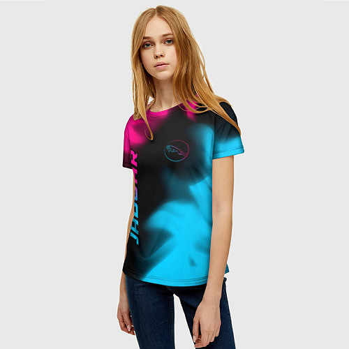 Женская футболка Jaguar - neon gradient: надпись, символ / 3D-принт – фото 3