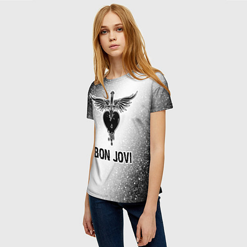 Женская футболка Bon Jovi glitch на светлом фоне / 3D-принт – фото 3