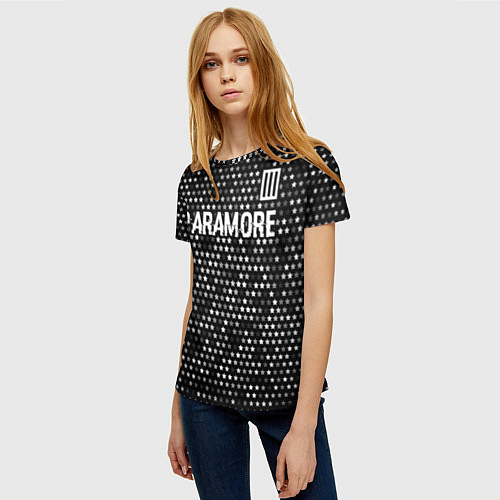Женская футболка Paramore glitch на темном фоне: символ сверху / 3D-принт – фото 3