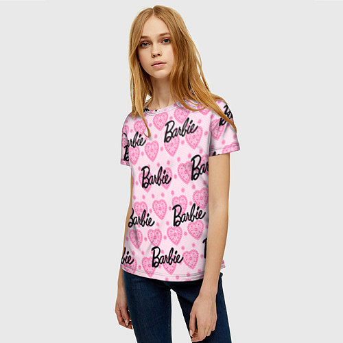 Женская футболка Логотип Барби и розовое кружево / 3D-принт – фото 3