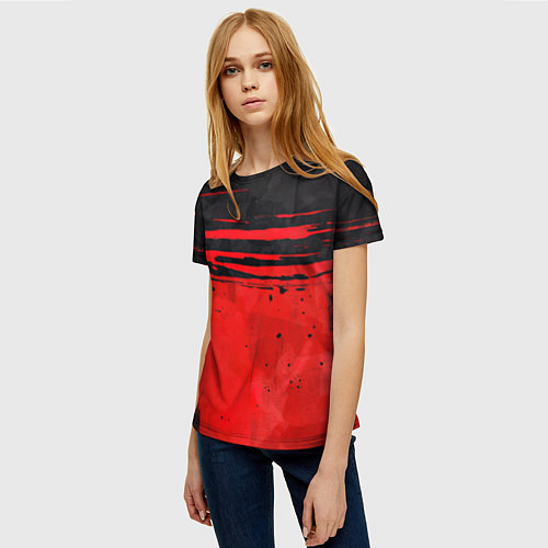 Женская футболка Black red texture / 3D-принт – фото 3