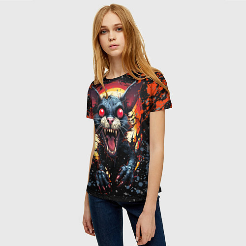 Женская футболка Кот зомби - comics art style / 3D-принт – фото 3