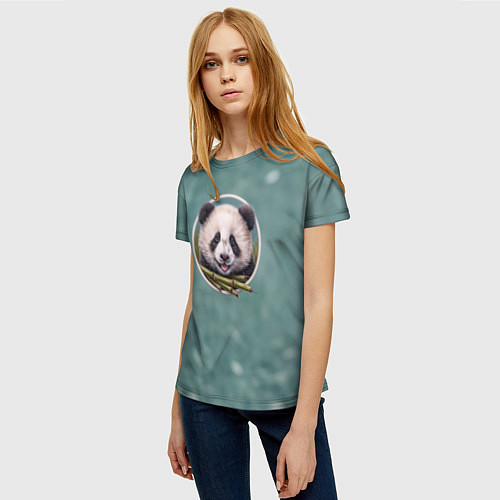 Женская футболка Милая мордочка панды с бамбуком / 3D-принт – фото 3