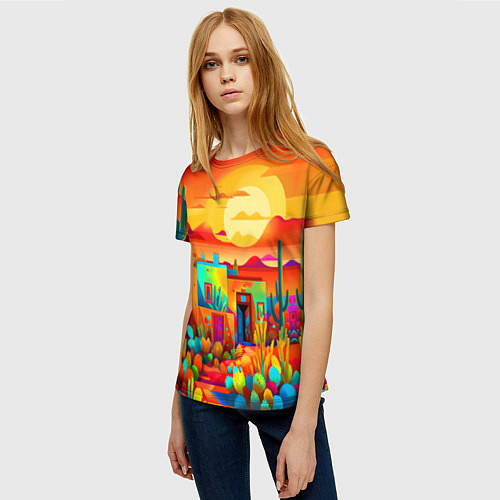Женская футболка Мексиканский янтарный закат в пустыне / 3D-принт – фото 3
