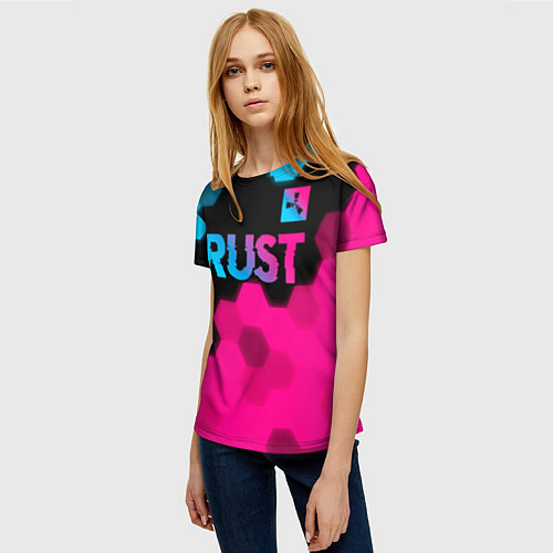Женская футболка Rust - neon gradient: символ сверху / 3D-принт – фото 3