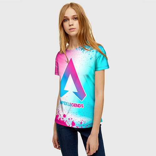 Женская футболка Apex Legends neon gradient style / 3D-принт – фото 3