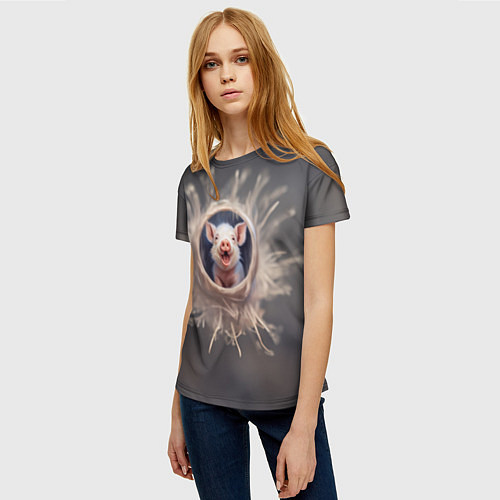 Женская футболка Мордочка забавного поросёнка / 3D-принт – фото 3