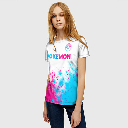 Женская футболка Pokemon neon gradient style: символ сверху / 3D-принт – фото 3