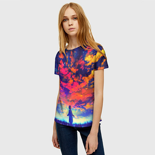 Женская футболка Anime girl sky / 3D-принт – фото 3