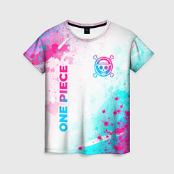 Футболка женская One Piece neon gradient style: надпись, символ, цвет: 3D-принт