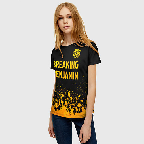 Женская футболка Breaking Benjamin - gold gradient: символ сверху / 3D-принт – фото 3