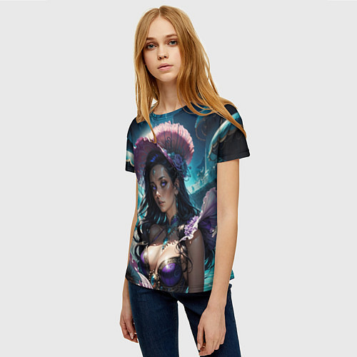 Женская футболка Девушка фэнтази с фиолетовыми волосами / 3D-принт – фото 3