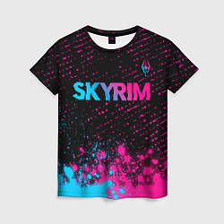 Футболка женская Skyrim - neon gradient: символ сверху, цвет: 3D-принт