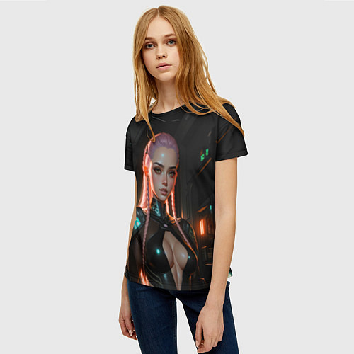 Женская футболка Красивая девушка киберпанк / 3D-принт – фото 3