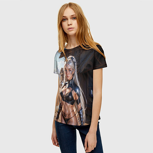 Женская футболка Девушка в стиле киберпанк / 3D-принт – фото 3