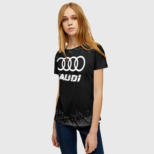 Женская футболка Audi speed на темном фоне со следами шин / 3D-принт – фото 3