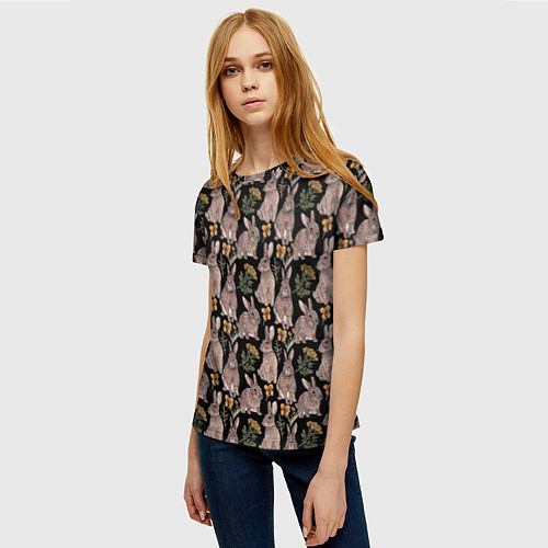 Женская футболка Зайцы и пижма / 3D-принт – фото 3