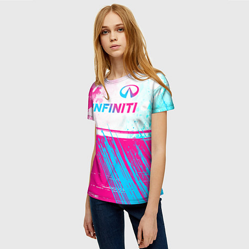 Женская футболка Infiniti neon gradient style: символ сверху / 3D-принт – фото 3