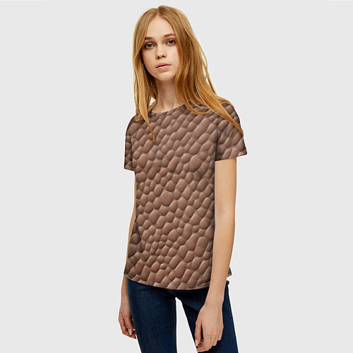 Женская футболка Коричневая кожа крокодила / 3D-принт – фото 3