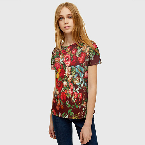 Женская футболка Платок цветочный узор / 3D-принт – фото 3