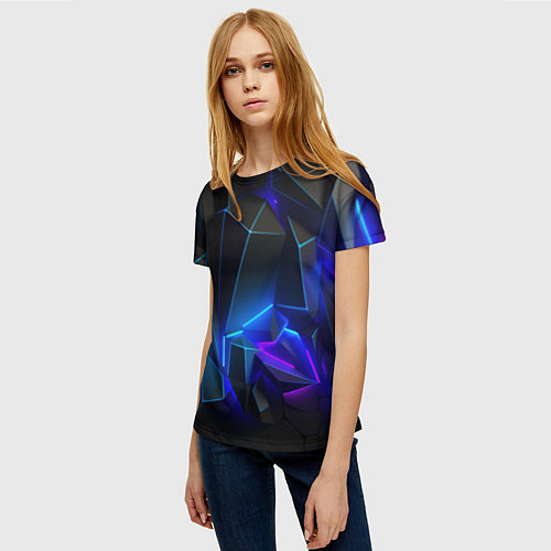 Женская футболка Неоновые частицы / 3D-принт – фото 3
