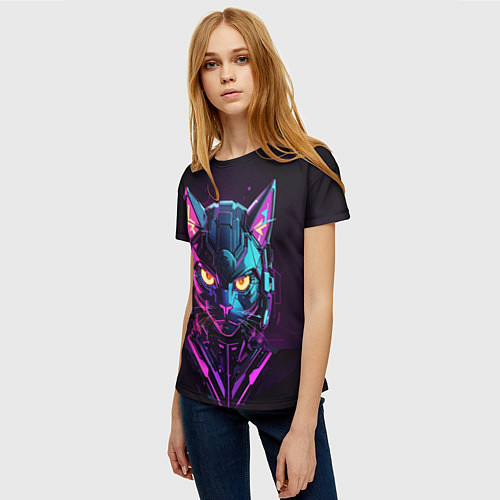 Женская футболка Боевой коcмический кот / 3D-принт – фото 3