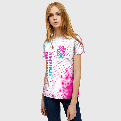 Женская футболка Breaking Benjamin neon gradient style: надпись, си / 3D-принт – фото 3