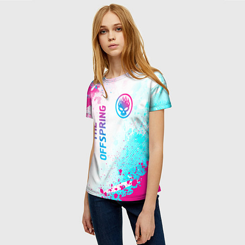 Женская футболка The Offspring neon gradient style: надпись, символ / 3D-принт – фото 3