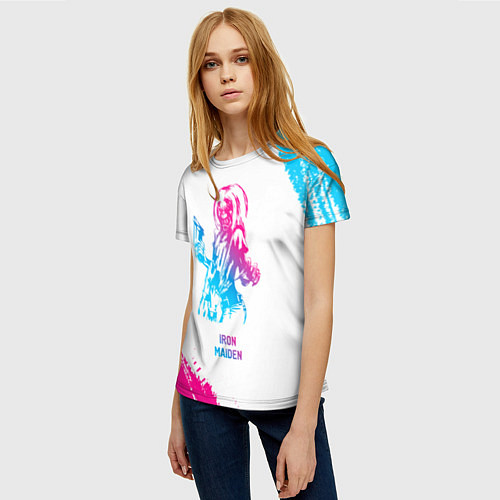 Женская футболка Iron Maiden neon gradient style / 3D-принт – фото 3