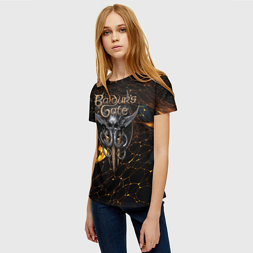 Женская футболка Baldurs Gate 3 logo gold and black / 3D-принт – фото 3