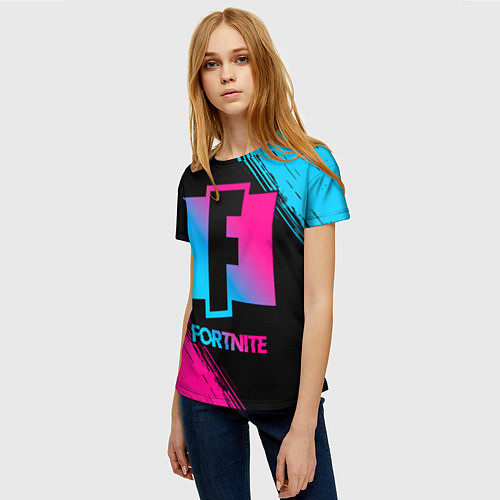 Женская футболка Fortnite - neon gradient / 3D-принт – фото 3
