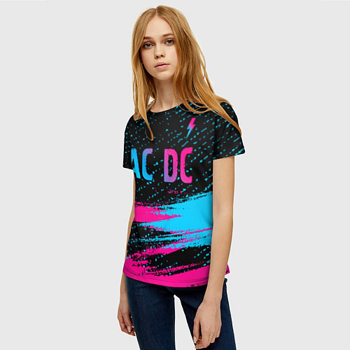 Женская футболка AC DC - neon gradient: символ сверху / 3D-принт – фото 3